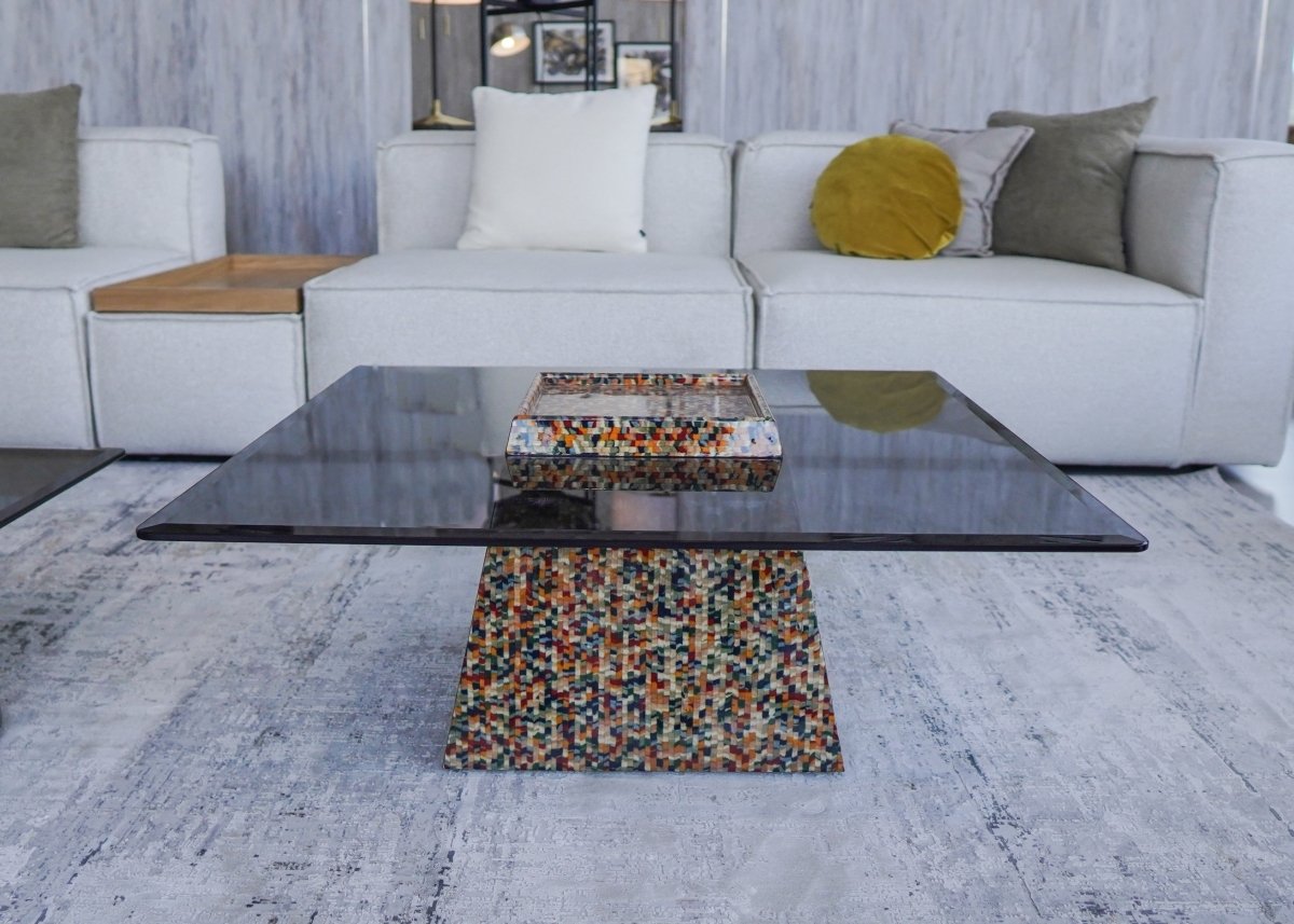 طاولة قهوة زجاجية - قاعدة مربعة - Divano Elite