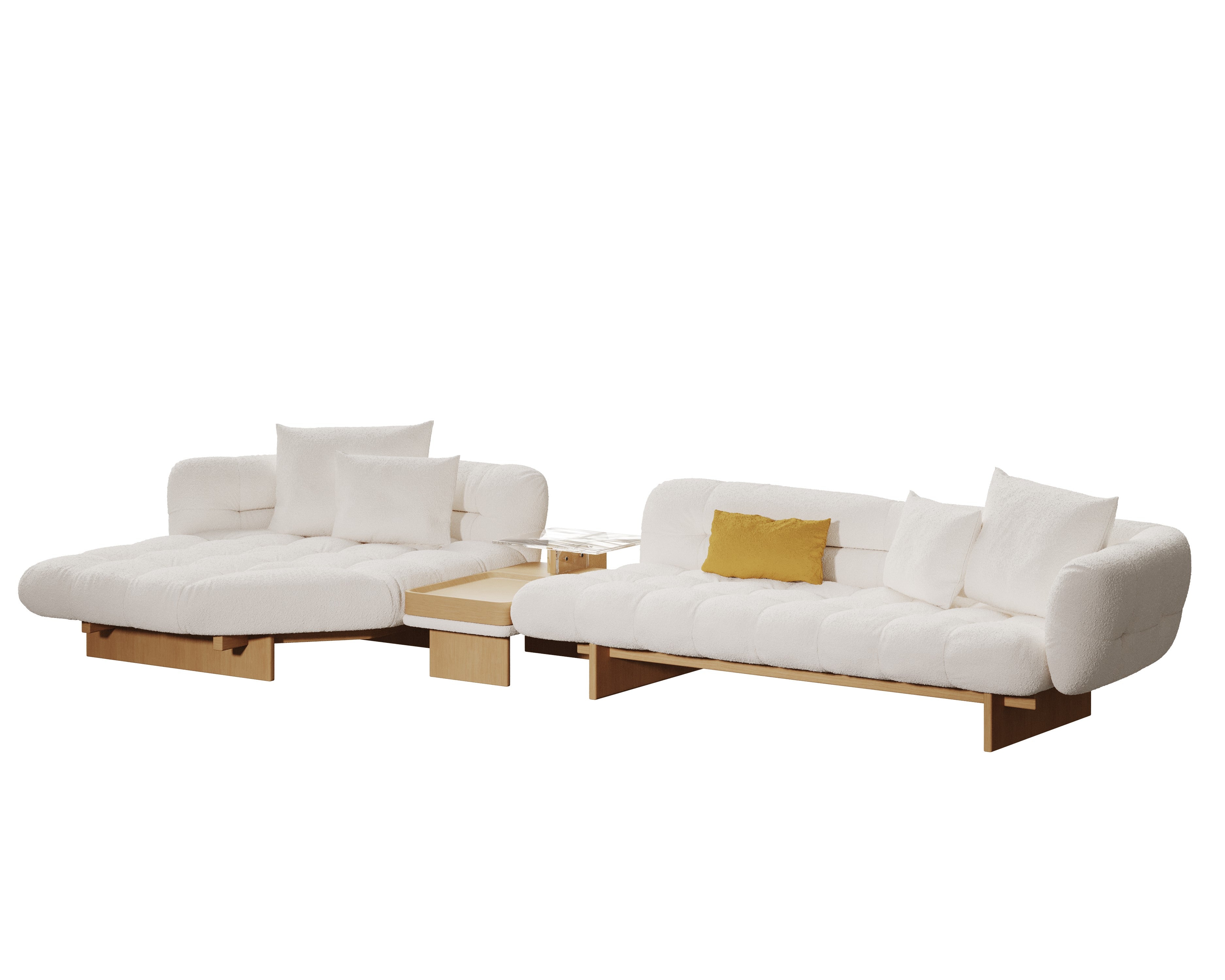 Corner Sofa Set - White & Wooden